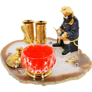 Caviar bowl on agate "Winter fishing" with stacks, Zlatoust