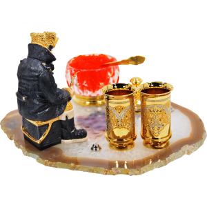 Caviar bowl on agate "Winter fishing" with stacks, Zlatoust