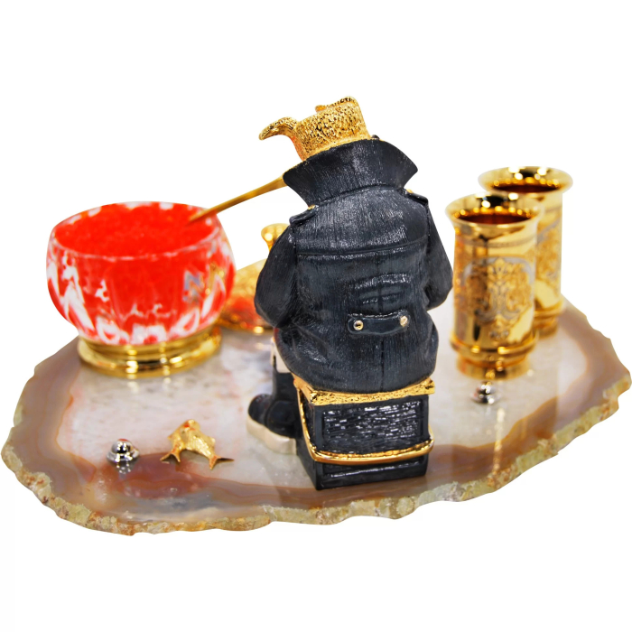 Caviar bowl on agate "Winter fishing" with stacks, Zlatoust