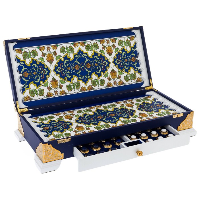 Gift backgammon with agate and lapis lazuli "Sultan" Zlatoust