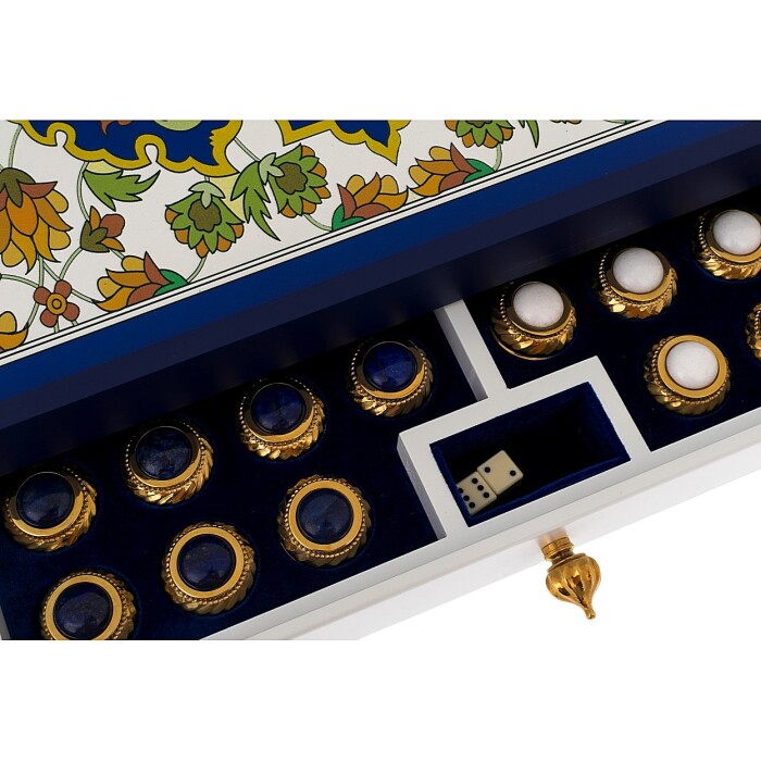 Gift backgammon with agate and lapis lazuli "Sultan" Zlatoust