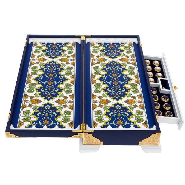Gift backgammon with agate and lapis lazuli "Sultan" Zlatoust