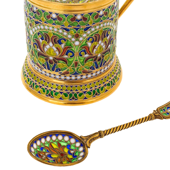 Cup holder "Scarlet flower" with stained glass enamels