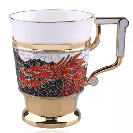 Чайная пара из серебра и фарфора "Дракон" на 1 персону