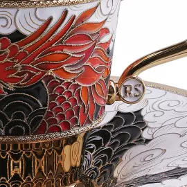 Чайная пара из серебра и фарфора "Дракон" на 1 персону