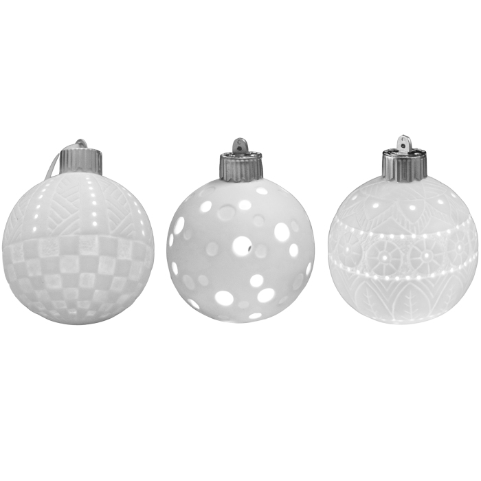 Set of porcelain luminous Christmas balls "White Christmas" 3 pcs