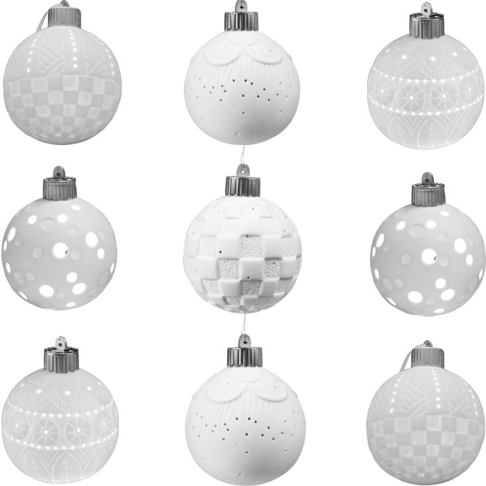 Set of porcelain Luminous Christmas Balls "White Christmas" 9pcs