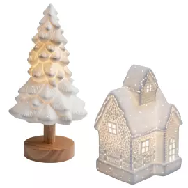 Set of decorative porcelain lamps "Gingerbread house and Christmas tree" 2 pcs