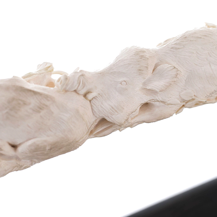 Composition of mammoth tusk and stained oak "Hunting of wolves"