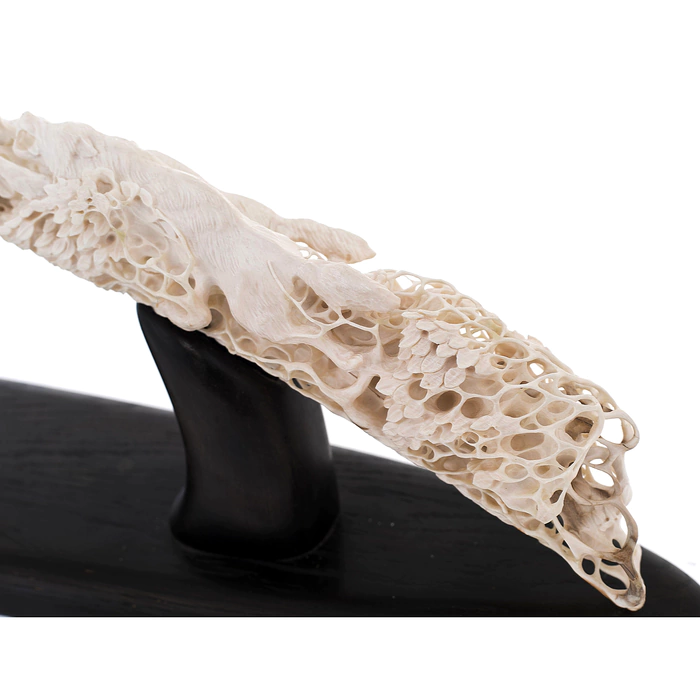Composition of mammoth tusk and stained oak "Hunting of wolves"