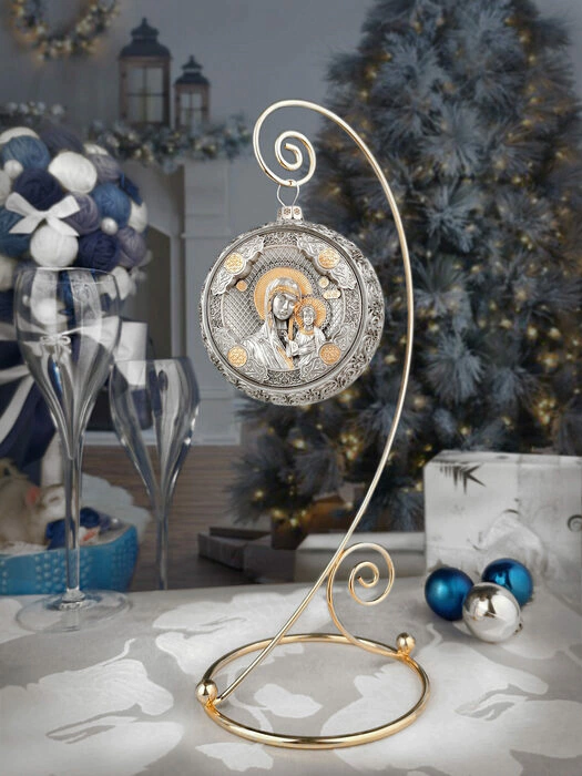Gift set with balls and icon "Mother of God of Kazan" made of silver, 2 balls