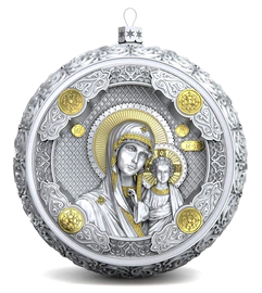 Gift set with balls and icon "Mother of God of Kazan" made of silver, 2 balls