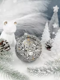 Набор подарочный с шарами и иконой "Божья Матерь Владимирская" из серебра, 4 шара