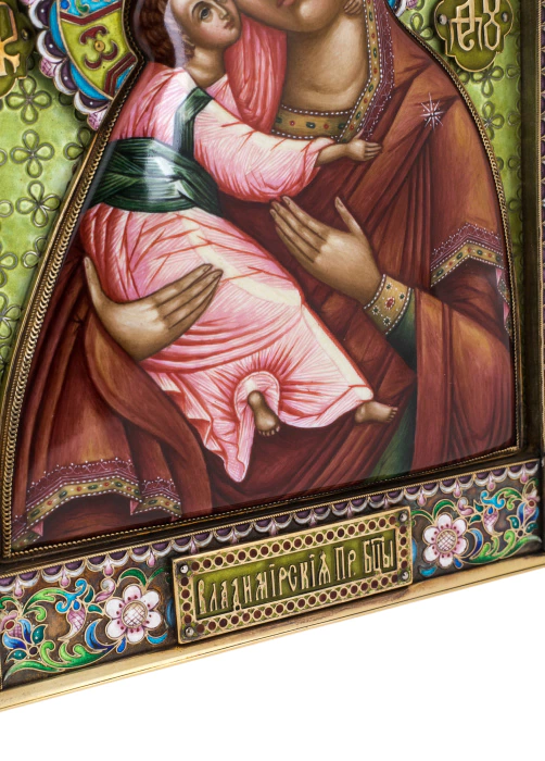Gift set with balls and the icon "Mother of God of Vladimir" made of silver, 4 balls