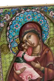 Набор подарочный с шарами и иконой "Божья Матерь Владимирская" из серебра, 4 шара