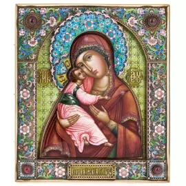 Набор подарочный с шарами и иконой "Божья Матерь Владимирская" из серебра, 4 шара