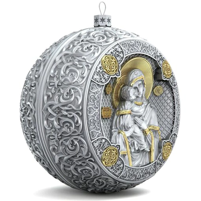 Gift set with balls and the icon "Mother of God of Vladimir" made of silver, 4 balls