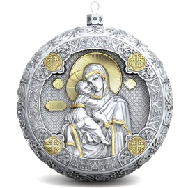Gift set with balls and the icon "Mother of God of Vladimir" made of silver, 4 balls