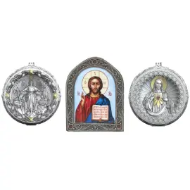 Набор подарочный с шарами и иконой "Иисус Христос" из серебра, 2 шара