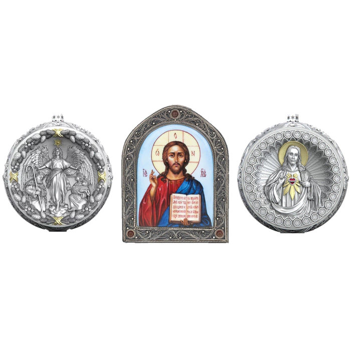 Gift set with balls and the icon "Jesus Christ" made of silver, 2 balls
