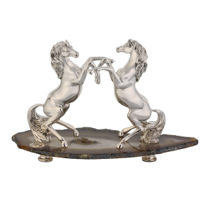 Silver-plated sculpture "Horses" with marble chips