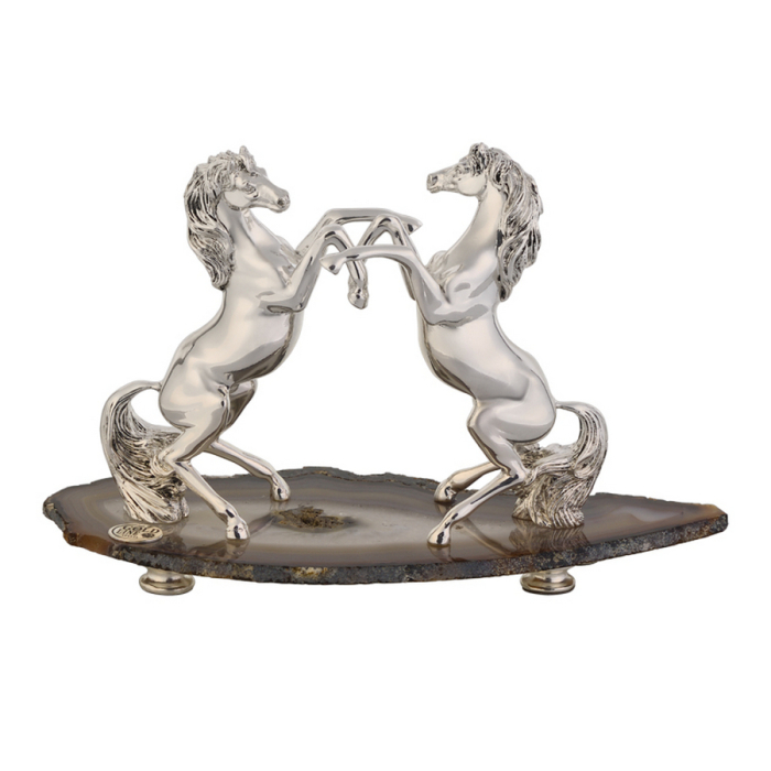 Silver-plated sculpture "Horses" with marble chips