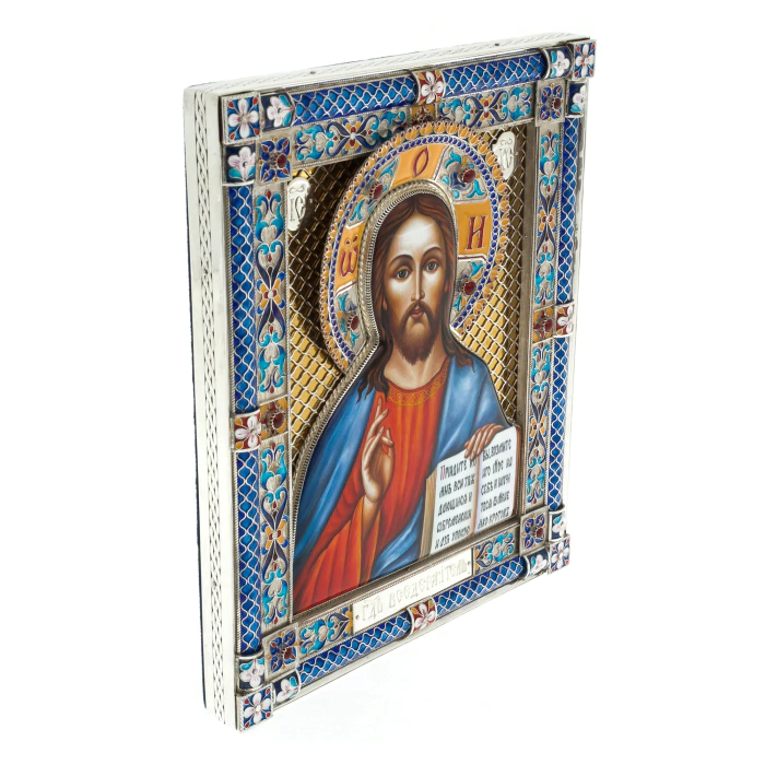 Gift set with balloons and the icon "Savior. Jesus Christ" made of silver, 4 balls