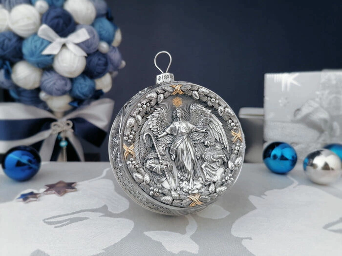 Gift set with balloons and the icon "Savior. Jesus Christ" made of silver, 4 balls