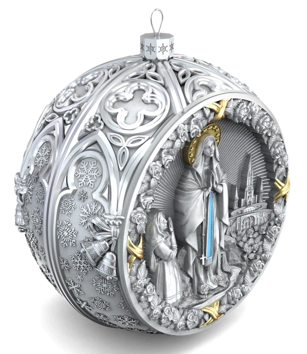 Gift set with balls and the icon "Our Lady of Kazan in red" made of silver, 6 balls