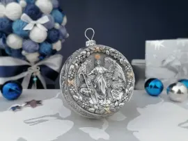 Набор подарочный с шарами и иконой "Казанская Богоматерь в красном" из серебра, 6 шаров