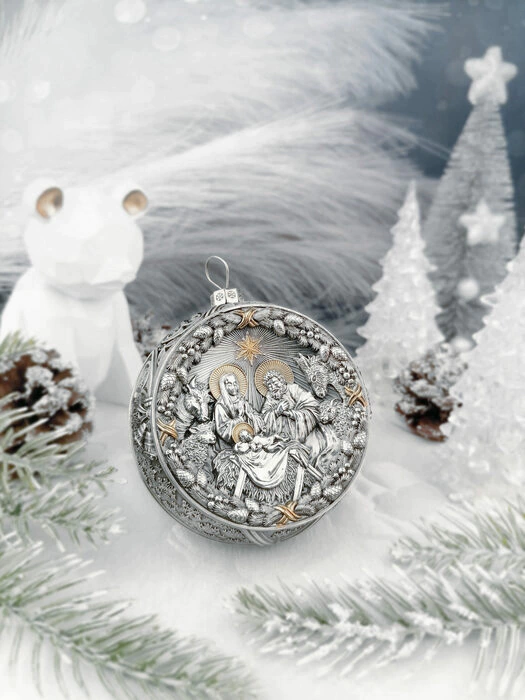Gift set with balls and the icon "Our Lady of Kazan in red" made of silver, 6 balls