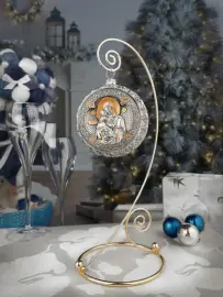 Набор подарочный с шарами и иконой "Казанская Богоматерь в красном" из серебра, 6 шаров