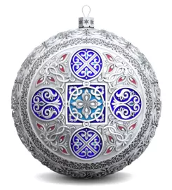 Набор подарочный с шарами и иконой "Казанская Божья Матерь" из серебра, 2 шара