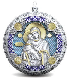 Gift set with balls and icon "Kazan Mother of God" made of silver, 2 balls