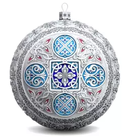 Набор подарочный с шарами и иконой "Казанская Божья Матерь" из серебра, 2 шара
