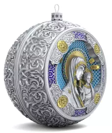 Набор подарочный с шарами и иконой "Казанская Божья Матерь" из серебра, 2 шара