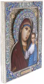 Набор подарочный с шарами и иконой "Казанская Божья Матерь" из серебра, 2 шара