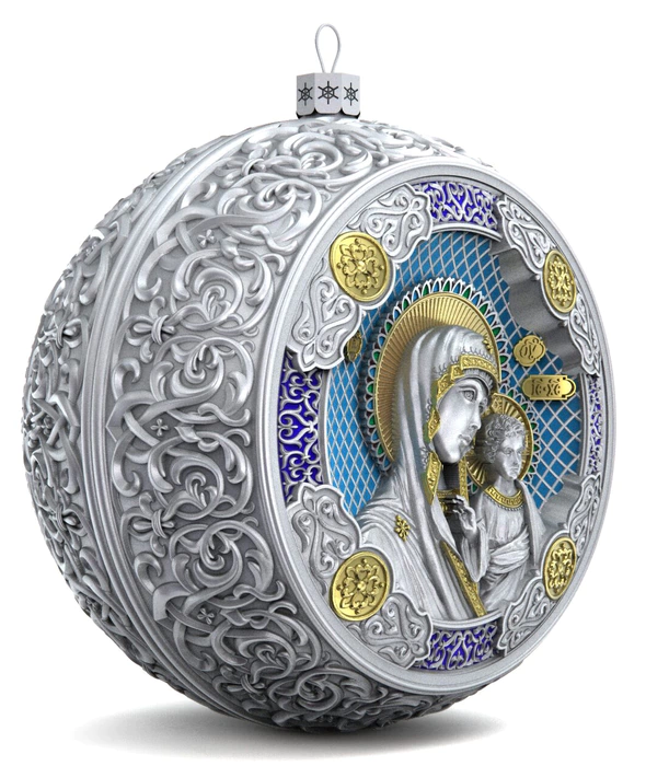 Gift set with balls and the icon "Jesus the Savior" made of silver, 2 balls