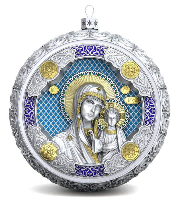 Gift set with balls and the icon "Jesus the Savior" made of silver, 2 balls