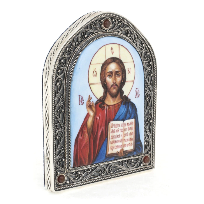 Gift set with balls and the icon "Jesus the Savior" made of silver, 2 balls