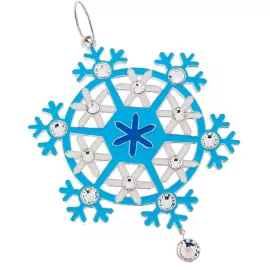 Серебряная елочная игрушка "Снежинка" голубая