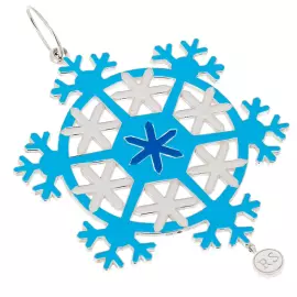 Серебряная елочная игрушка "Снежинка" голубая