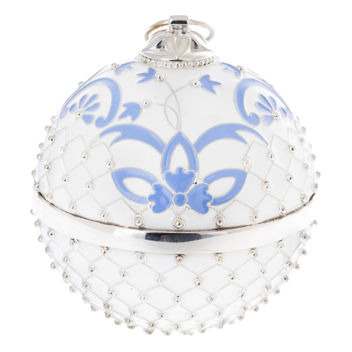 Jewelry Christmas ball "White mesh" with a blue insert