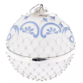 Ювелирный елочный шар "Белая сетка" с голубой вставкой