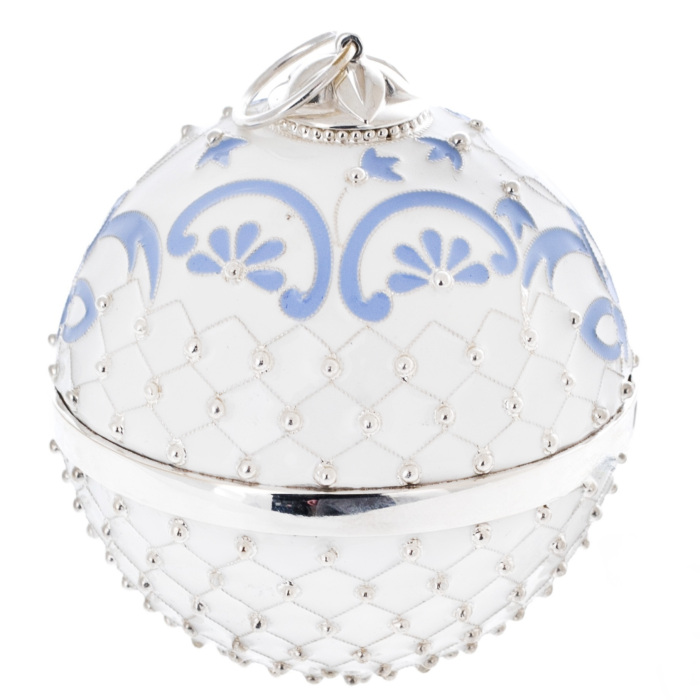 Jewelry Christmas ball "White mesh" with a blue insert