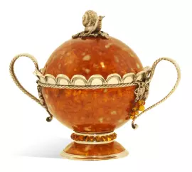Набор для чая из янтаря "Виноград" с сахарницей на 2 персоны