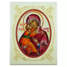 Икона с перламутром "Владимирская Богоматерь" в белой раме