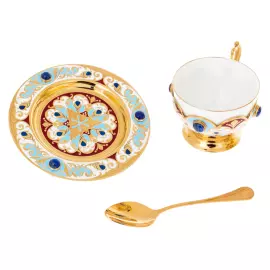 Чайный набор с самоваром "Гжель" с лазуритом, на 6 персон, Златоуст