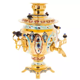 Чайный набор с самоваром "Гжель" с лазуритом, на 6 персон, Златоуст