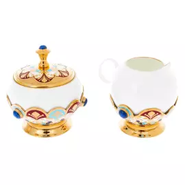 Чайный набор с самоваром "Гжель" с лазуритом, на 6 персон, Златоуст